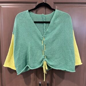 Paper Temples Sweater in Green and Yellow, One Size
